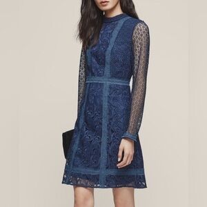 REISS Abbey Lace Dress in Navy Blue